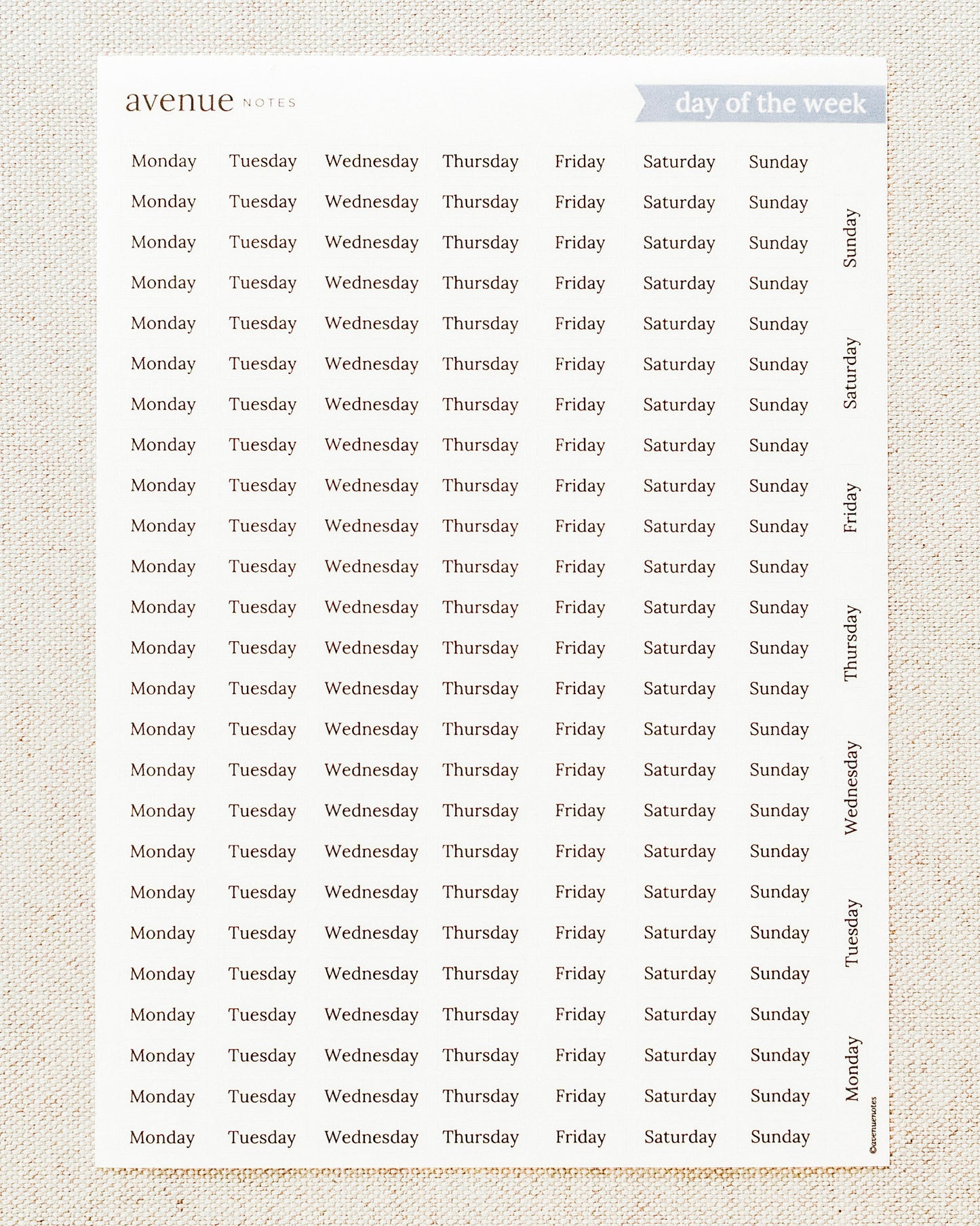 day of the week stickers